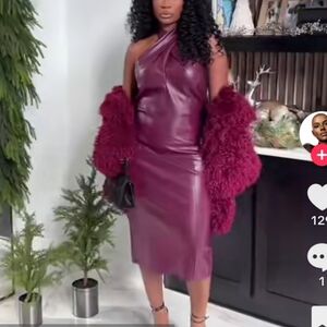 Faux Leather Midi Calf Dress Sz XS